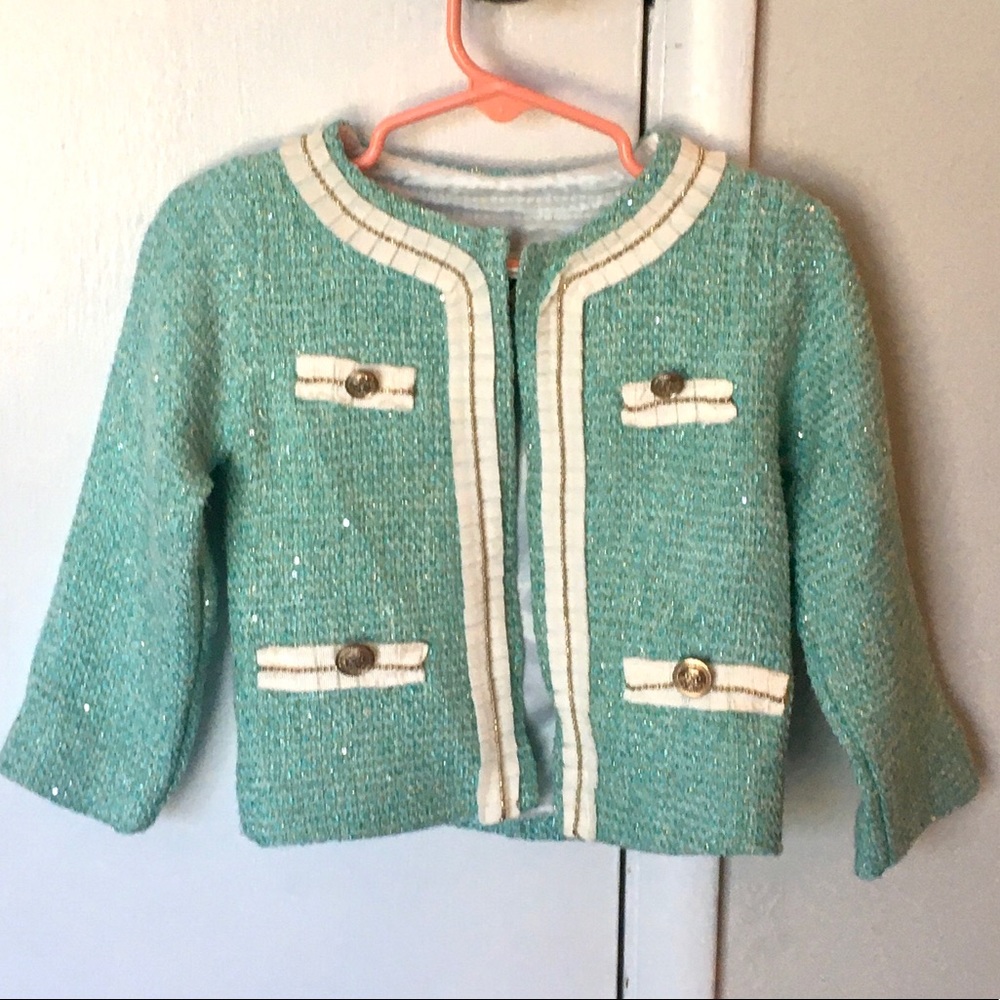 Aqua light blue blazer suit jacket Chanel style